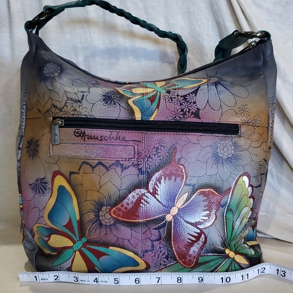 Anuschka purple blue nwot butterfly shoulder bag